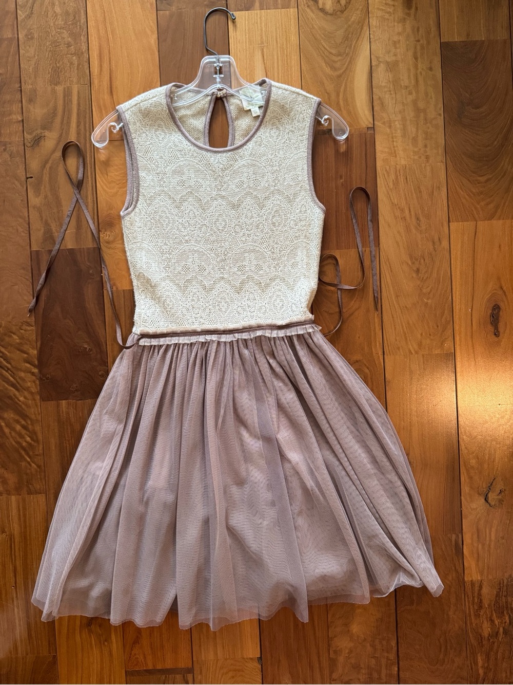 Anthropologie Beige Lace Bodice Tulle Mini Dress - Picture 3 of 4